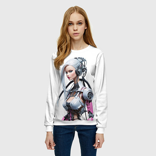 Женский свитшот Cyber warrior Barbie - ai art fantasy / 3D-Белый – фото 3