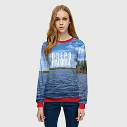 Свитшот женский Озеро Наговье, цвет: 3D-красный — фото 2