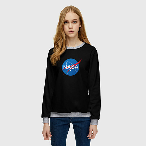 Женский свитшот Nasa logo space blue / 3D-Меланж – фото 3