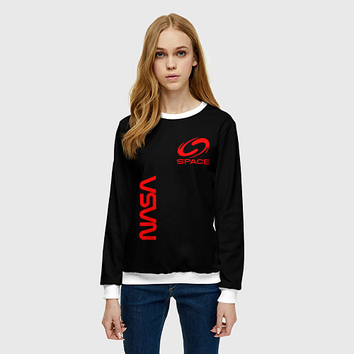 Женский свитшот Nasa space red logo / 3D-Белый – фото 3