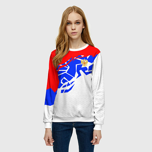 Женский свитшот Россия- астрактивный триколор / 3D-Белый – фото 3
