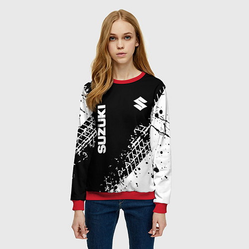 Женский свитшот Сузуки: следы от шин / 3D-Красный – фото 3