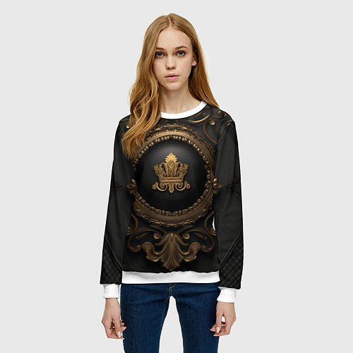 Женский свитшот Классические золотые узоры и корона / 3D-Белый – фото 3