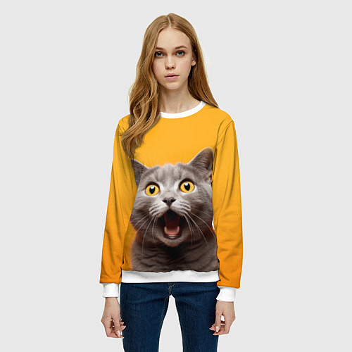 Женский свитшот Удивленный кот / 3D-Белый – фото 3