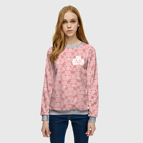 Женский свитшот Свинки паттерн / 3D-Меланж – фото 3