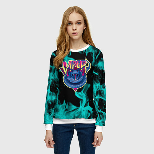 Женский свитшот Вайпер flame neon game / 3D-Белый – фото 3