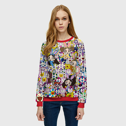 Женский свитшот Right now NewJeans and Takashi Murakami / 3D-Красный – фото 3