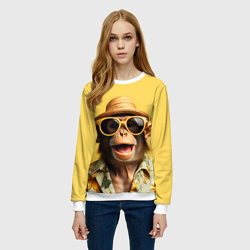 Женский свитшот Обезьяна в шляпе / 3D-Белый – фото 3