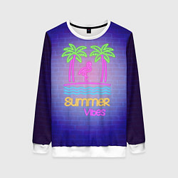 Свитшот женский Неоновые пальмы и фламинго summer vibes, цвет: 3D-белый