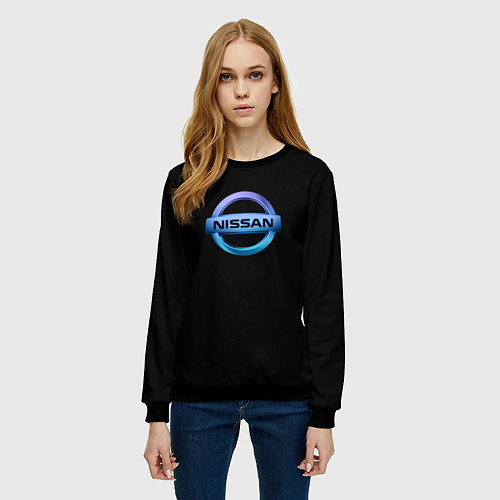 Женский свитшот Nissan logo neon / 3D-Черный – фото 3