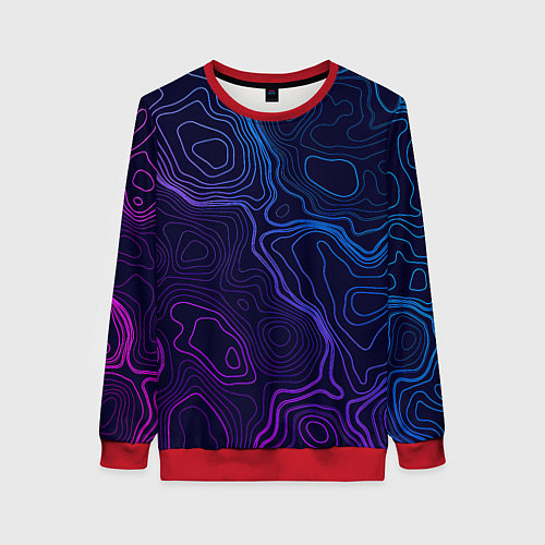 Женский свитшот Абстрактная топографическая карта / 3D-Красный – фото 1