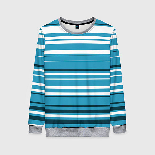 Женский свитшот Бело-голубой в полоску / 3D-Меланж – фото 1
