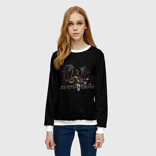 Женский свитшот Арт Монстры сидят за столом / 3D-Белый – фото 3