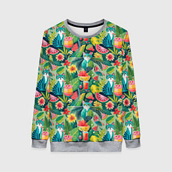 Свитшот женский Летние тропические котики с арбузным коктейлем, цвет: 3D-меланж