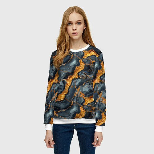 Женский свитшот Золотой мрамор / 3D-Белый – фото 3