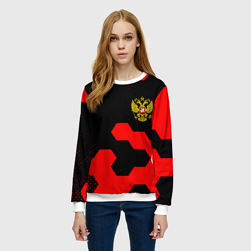 Женский свитшот Герб РФ спортивный стиль соты / 3D-Белый – фото 3