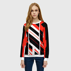 Свитшот женский Black and red stripes on a white background, цвет: 3D-белый — фото 2