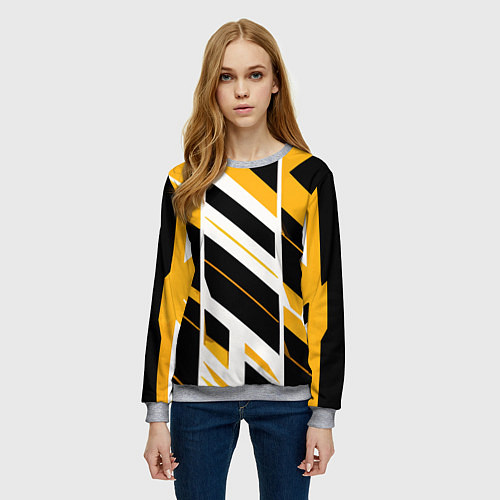 Женский свитшот Black and yellow stripes on a white background / 3D-Меланж – фото 3