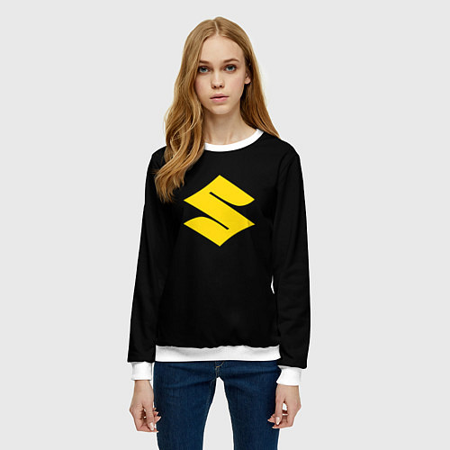 Женский свитшот Suzuki logo yellow / 3D-Белый – фото 3