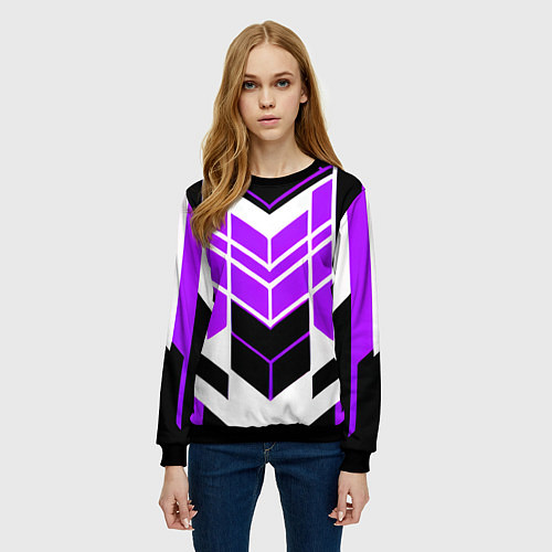 Женский свитшот Purple and black stripes on a white background / 3D-Черный – фото 3