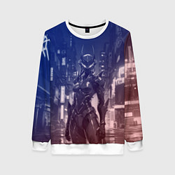 Свитшот женский Девушка-киборг в футуристичной броне, цвет: 3D-белый