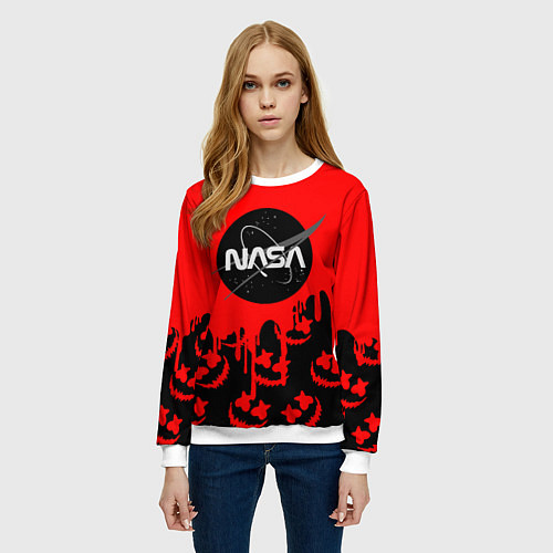 Женский свитшот Marshmello x Nasa red / 3D-Белый – фото 3