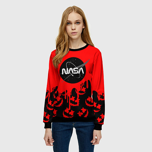 Женский свитшот Marshmello x Nasa red / 3D-Черный – фото 3