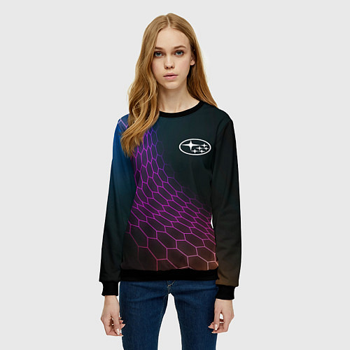Женский свитшот Subaru neon hexagon / 3D-Черный – фото 3