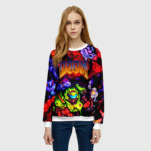 Женский свитшот Doom game demons / 3D-Белый – фото 3