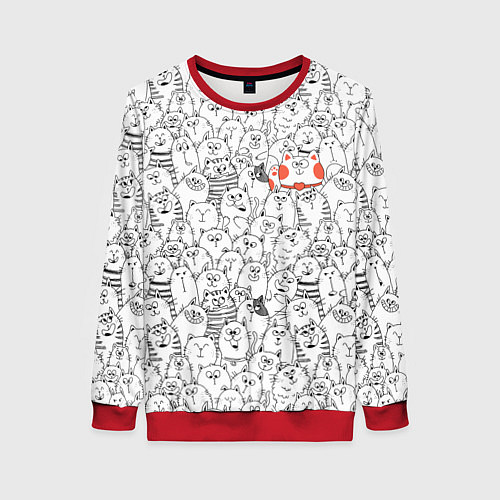 Женский свитшот Румяная киска и серые коты / 3D-Красный – фото 1