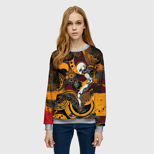 Женский свитшот Внеземной паттерн с пришельцем / 3D-Меланж – фото 3