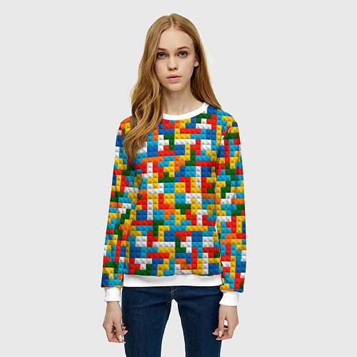Женский свитшот Разноцветные квадратные плитки / 3D-Белый – фото 3