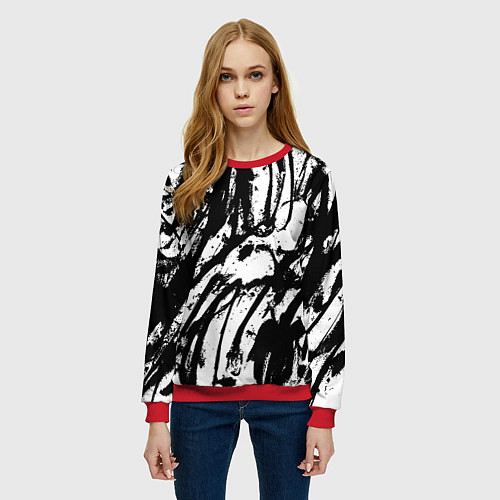Женский свитшот Чёрно-белая абстракция: нейросеть / 3D-Красный – фото 3