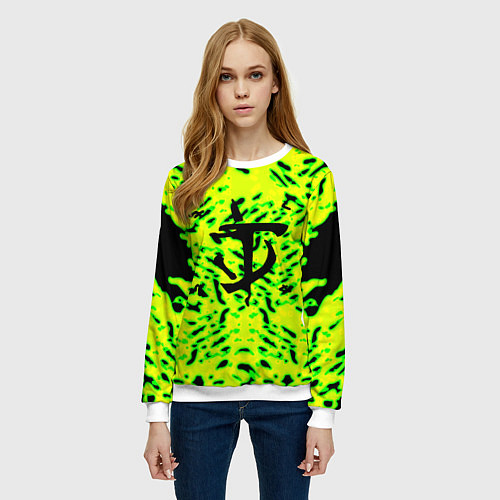 Женский свитшот Doom кислотный стиль лого / 3D-Белый – фото 3