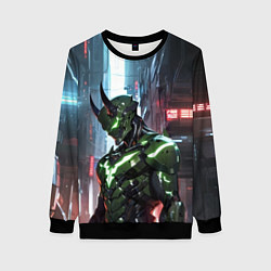 Свитшот женский Зелёный кибернетический демон, цвет: 3D-черный
