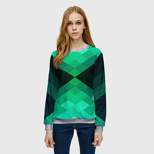 Женский свитшот Изумрудная мозаика / 3D-Меланж – фото 3
