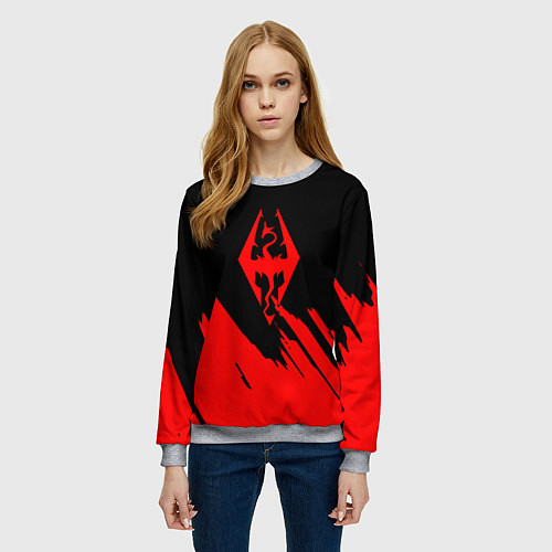 Женский свитшот The elder scrolls красные штрихи / 3D-Меланж – фото 3