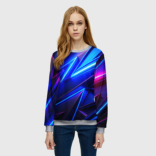 Женский свитшот Яркие неоновые геометрические линии / 3D-Меланж – фото 3