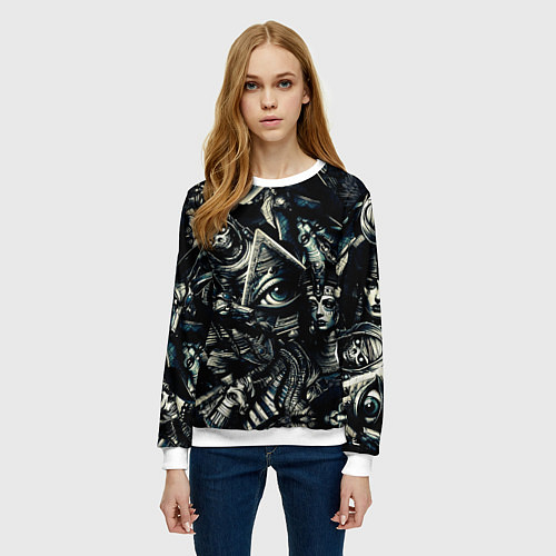 Женский свитшот Глаз в пирамиде и Египетские Божества / 3D-Белый – фото 3