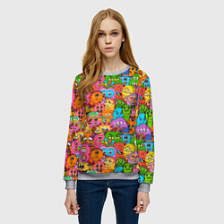 Свитшот женский Мультяшные монстрики орнамент, цвет: 3D-меланж — фото 2