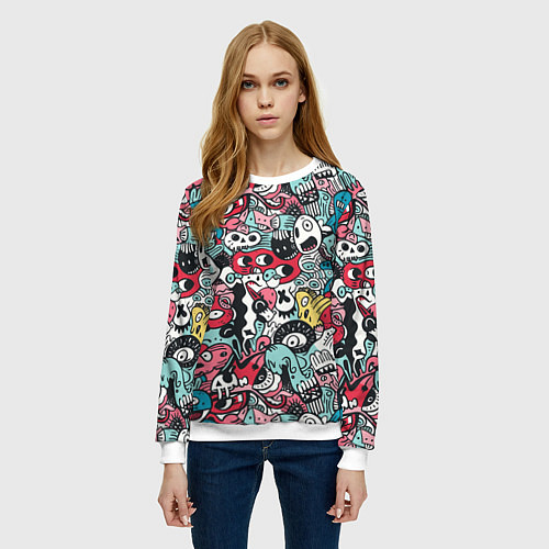Женский свитшот Дудл животные абстракция / 3D-Белый – фото 3