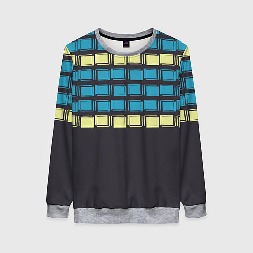 Женский свитшот Голубые и мятные квадраты на темном / 3D-Меланж – фото 1