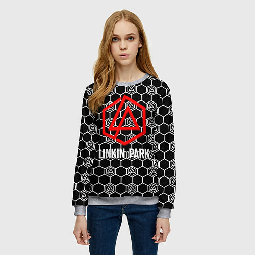 Женский свитшот Linkin park logo pattern / 3D-Меланж – фото 3