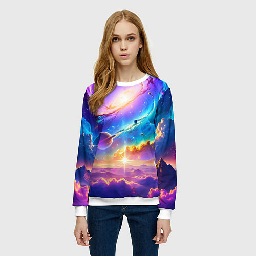Женский свитшот Космос в неоновых тонах / 3D-Белый – фото 3