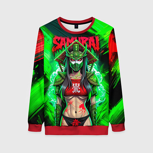 Женский свитшот Девушка самурай в маске / 3D-Красный – фото 1