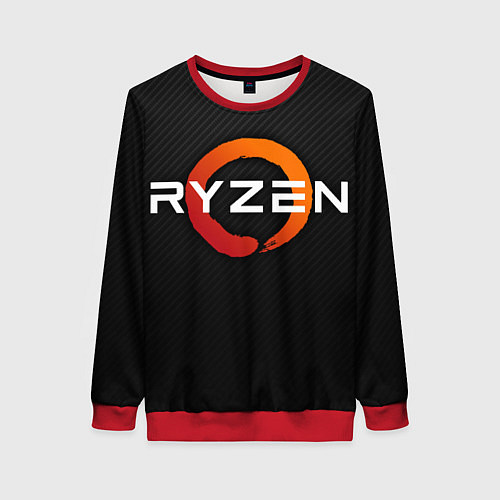 Женский свитшот AMD ryzen logo carbon black / 3D-Красный – фото 1