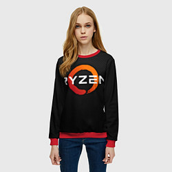 Свитшот женский AMD ryzen logo carbon black, цвет: 3D-красный — фото 2