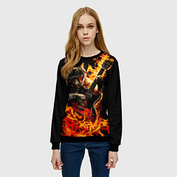 Свитшот женский Кот в огне играет рок, цвет: 3D-черный — фото 2