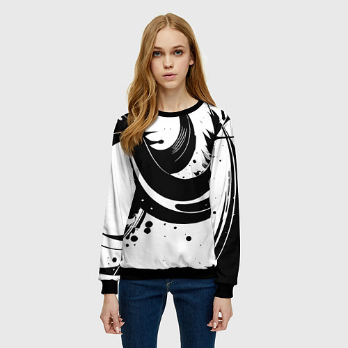 Женский свитшот Чёрно-белая экспрессивная абстракция / 3D-Черный – фото 3