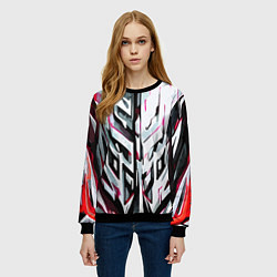 Свитшот женский Хаотичная красно-белая абстракция, цвет: 3D-черный — фото 2